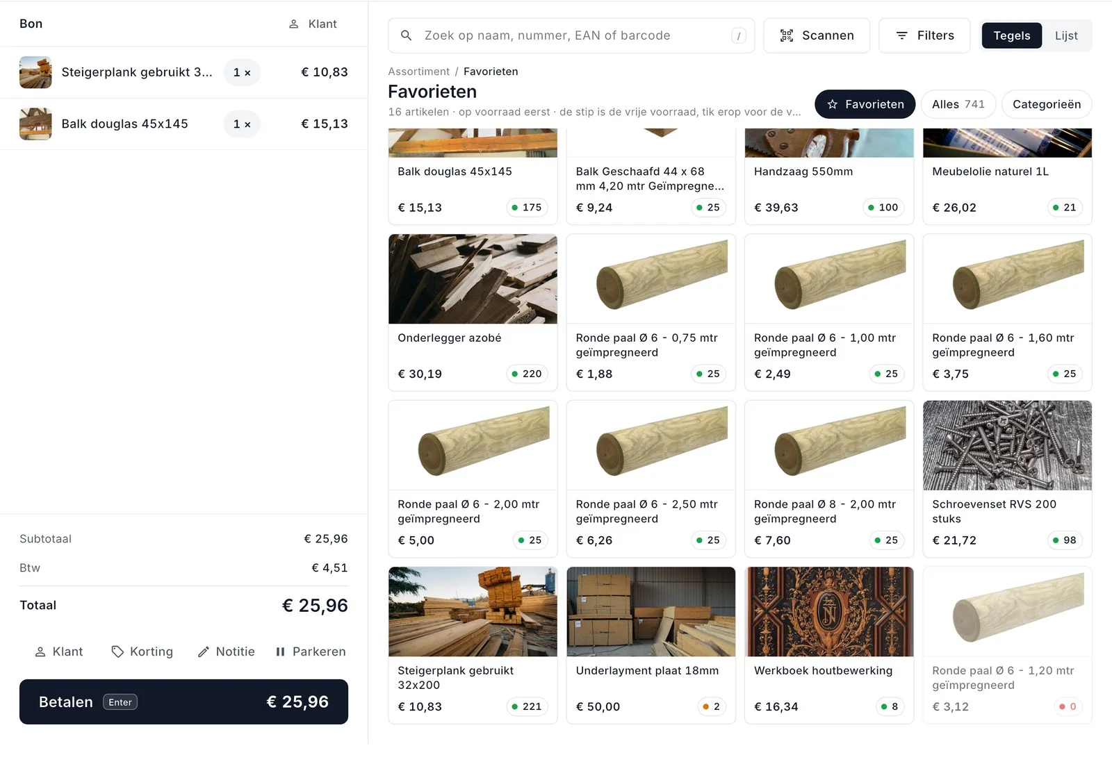 De kassa van Shopro op de iPad