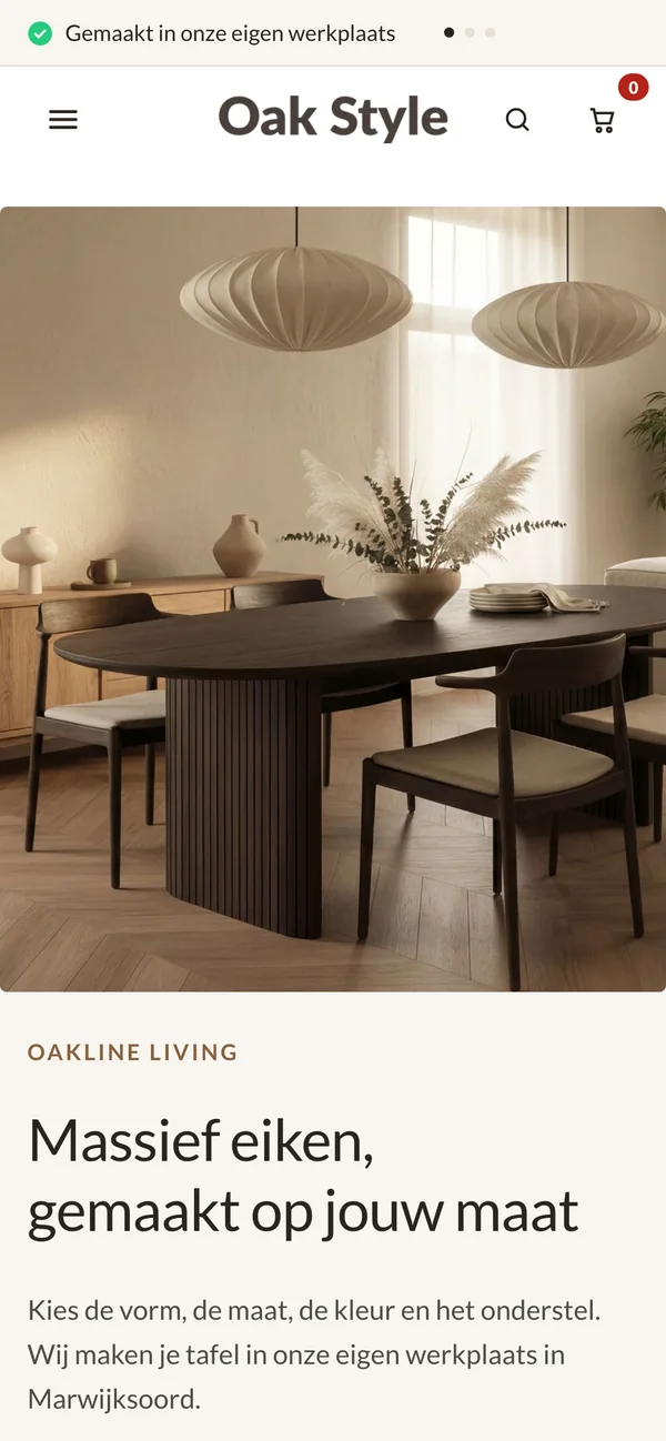 De webshop van Oak Style op de telefoon