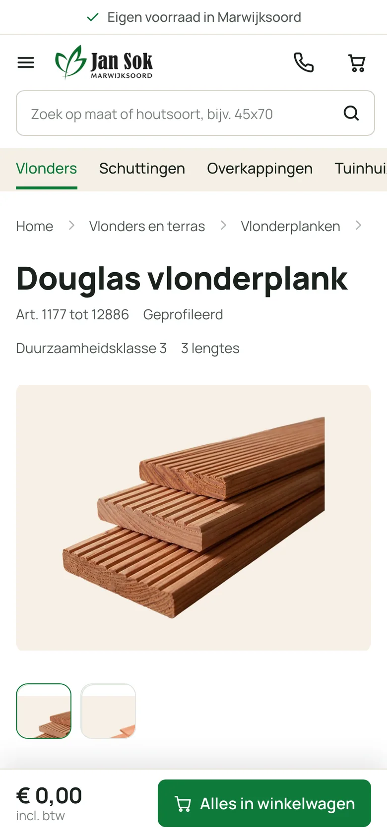 Productpagina van Jan Sok op de telefoon