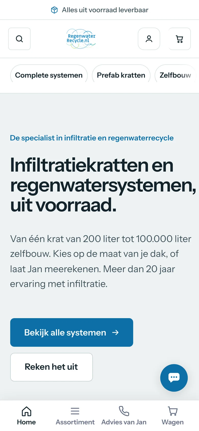 Webshop van Regenwater Recycle op de telefoon